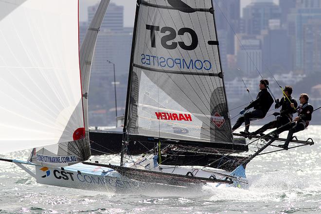 USA champion CST composites between the islands - JJ Giltinan 18ft Skiff Championship 2014 © Australian 18 Footers League http://www.18footers.com.au